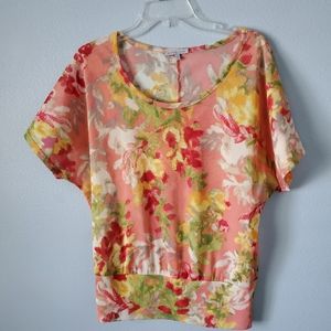 Charlotte Russe Sheer Floral Dolman Top Sz L